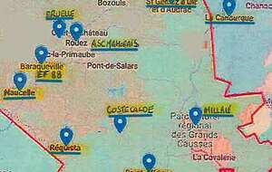 Carte des clubs de DII Aveyron Poule B